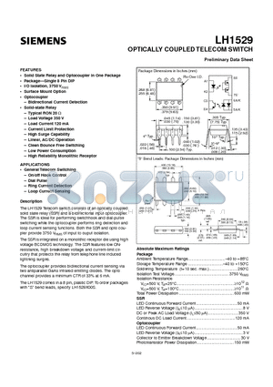 LH1529 datasheet - OPTICALLY COUPLED TELECOM SWITCH