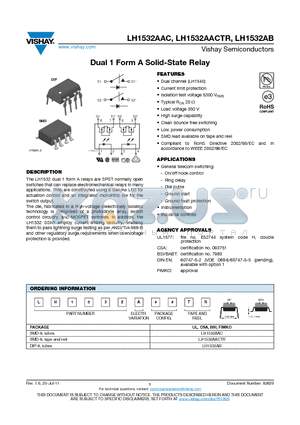 LH1532AAC datasheet - Dual 1 Form A Solid-State Relay