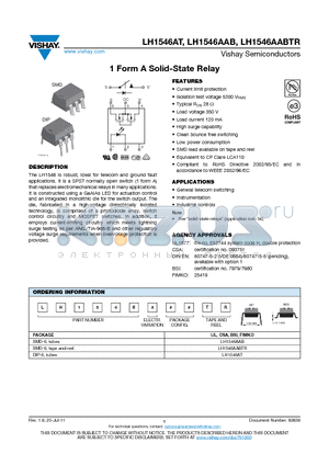 LH1546AABTR datasheet - 1 Form A Solid-State Relay