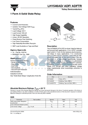 LH1546AD datasheet - 1 Form A Solid State Relay