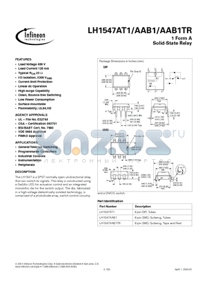 LH1547AAB1TR datasheet - 1 Form A Solid-State Relay