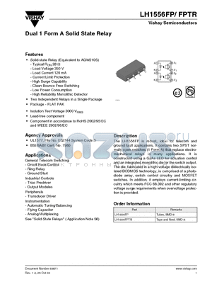 LH1556FPTR datasheet - Dual 1 Form A Solid State Relay