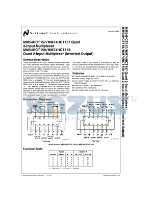 MM54HCT157 datasheet - 2-Input Multiplexer , Quad 2-Input Multiplexer (Inverted Output)