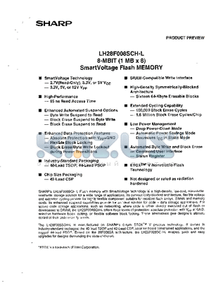 LH28F008SCH-L datasheet - 8-MBIT(1 MB x 8) SmartVoltage Flash MEMORY