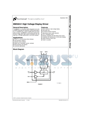 MM58241 datasheet - MM58241 High Voltage Display Driver