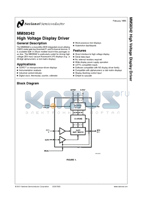 MM58342 datasheet - MM58342 High Voltage Display Driver