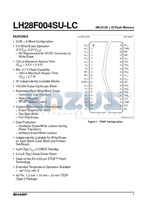 LH28F004SU-LC datasheet - 4M (512K  8) Flash Memory