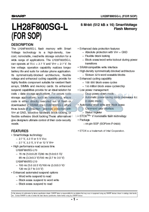 LH28F800SG-L datasheet - 8 M-bit (512 kB x 16) SmartVoltage Flash Memory