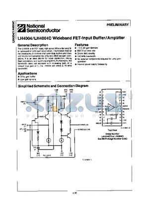 LH4004C datasheet - WIDEBAND FET - INPUT BUFFER / AMPLIFIER