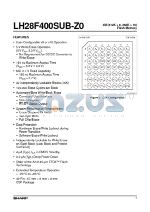 LH28F400SUB-Z0 datasheet - 4M (512K  8, 256K  16) Flash Memory