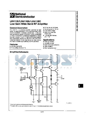 LH4118 datasheet - LOW GAIN WIDE BAND RF AMPLIFIER