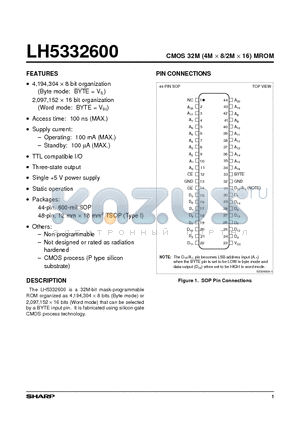 LH5332600 datasheet - CMOS 32M (4M x 8/2M x 16) MROM