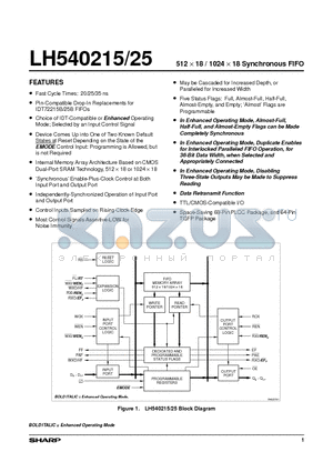 LH540215 datasheet - 512 x 18 / 1024 x 18 Synchronous FIFO