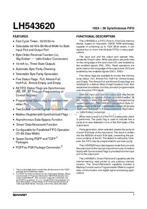 LH543620 datasheet - 1024 x 36 Synchronous FIFO