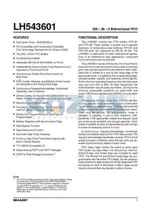 LH543601P-20 datasheet - 256 x 36 x 2 Bidirectional FIFO