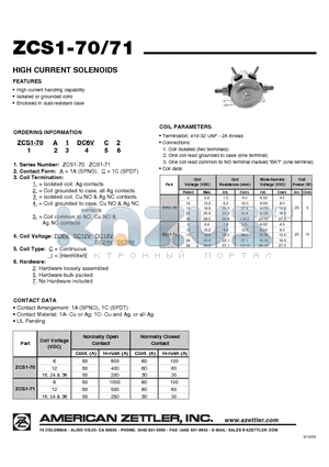 ZCS1-70 datasheet - HIGH CURRENT SOLENOIDS