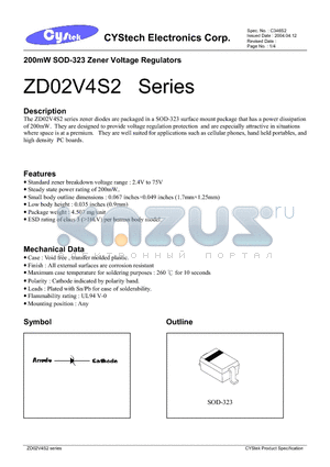 ZD02V7 datasheet - 200mW SOD-323 Zener Voltage Regulators