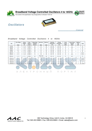 ZD120180 datasheet - Broadband Voltage Controlled Oscillators 4 to 18GHz