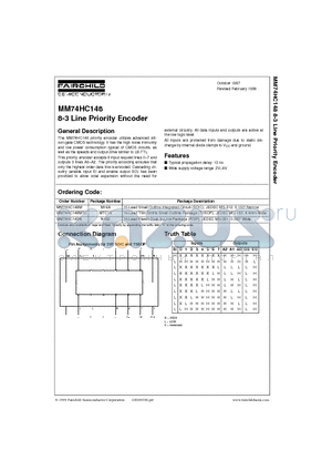 MM74HC148N datasheet - 8-3 Line Priority Encoder