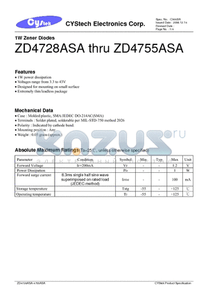 ZD4739A datasheet - 1W Zener Diodes