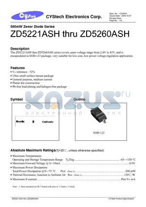 ZD5223A datasheet - 500mW Zener Diode Series