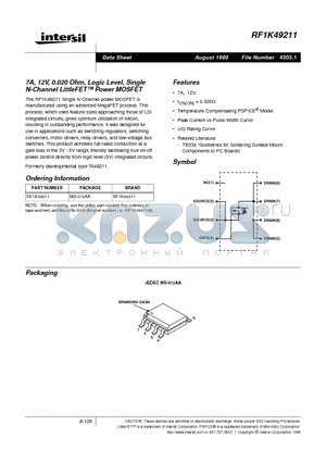 RF1K49211 datasheet - 7A, 12V, 0.020 Ohm, Logic Level, Single N-Channel LittleFET Power MOSFET