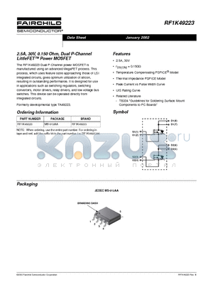 RF1K4922396 datasheet - 2.5A, 30V, 0.150 Ohm, Dual P-Channel LittleFET Power MOSFET