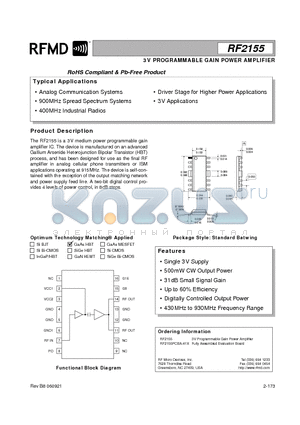 RF2155PCBA-41X datasheet - 3V PROGRAMMABLE GAIN POWER AMPLIFIER