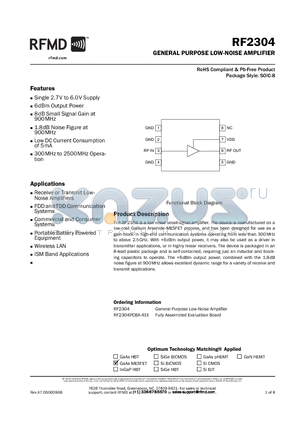 RF2304PCBA-41X datasheet - GENERAL PURPOSE LOW-NOISE AMPLIFIER