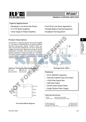 RF2307 datasheet - GENERAL PURPOSE AMPLIFIER