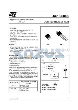 LIC01-215B datasheet - LIGHT IGNITION CIRCUIT