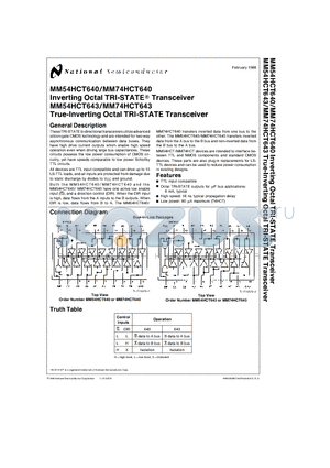 MM74HCT643J datasheet - Inverting Octal TRI-STATE Transceiver