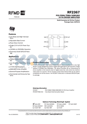 RF2367_1 datasheet - PCS CDMA/TDMA/GSM1800 3V PA DRIVER AMPLIFIER