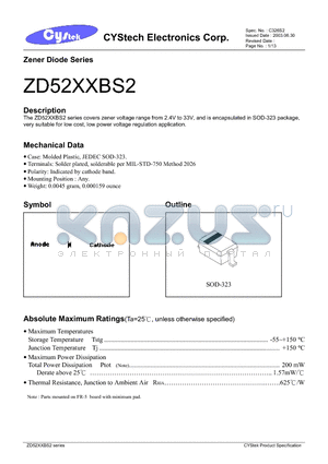 ZD52XXBS2 datasheet - Zener Diode Series