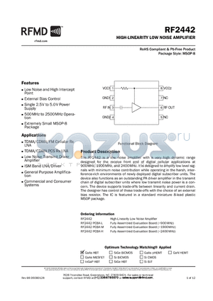 RF2442PCBA-H datasheet - HIGH-LINEARITY LOW NOISE AMPLIFIER