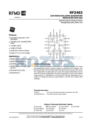 RF2483PCBA-41X datasheet - LOW NOISE DUAL-BAND QUADRATURE MODULATOR WITH AGC