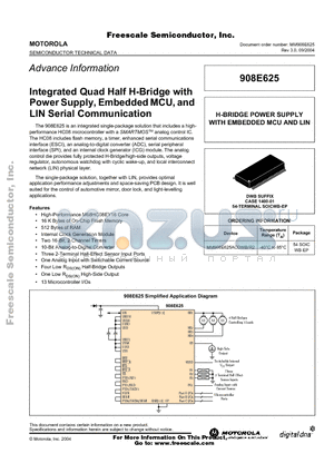 MM908E625 datasheet - Integrated Quad Half H-Bridge with Power Supply, Embedded MCU, and LIN Serial Communication