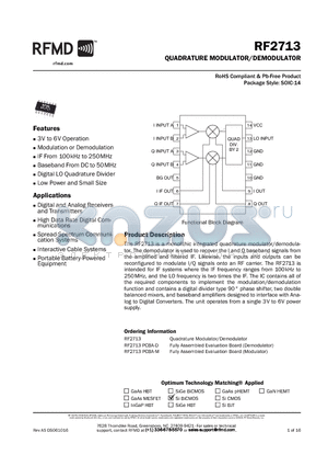 RF2713 datasheet - QUADRATURE MODULATOR/DEMODULATOR