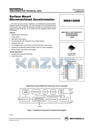 MMA1200D datasheet - Surface Mount Micromachined Accelerometer