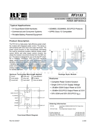 RF3133PCBA datasheet - QUAD-BAND GSM850/GSM/DCS/PCS POWER AMP MODULE