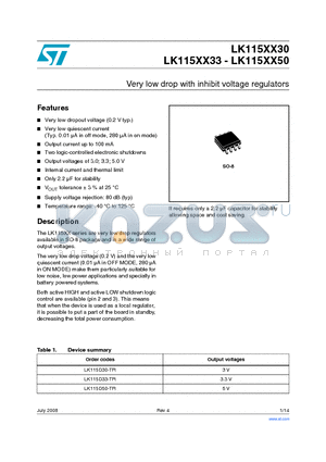 LK115XX33 datasheet - Very low drop with inhibit voltage regulators