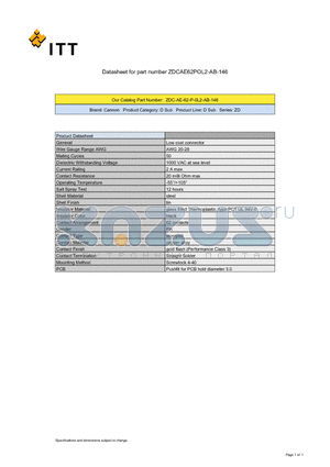 ZDCAE62POL2-AB-146 datasheet - Low cost connector