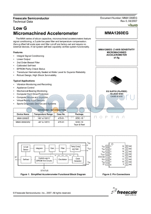 MMA1260EG datasheet - Low G Micromachined Accelerometer