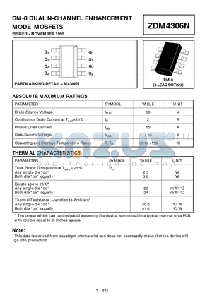 ZDM4306N datasheet - DUAL N-CHANNEL ENHANCEMENT MODE MOSFETS