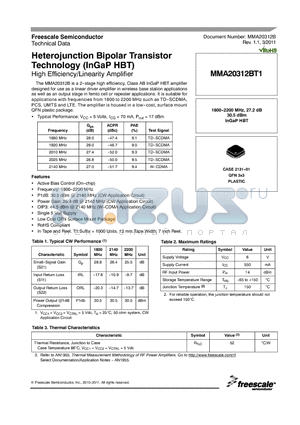 MMA20312B datasheet - Heterojunction Bipolar Transistor Technology (InGaP HBT)