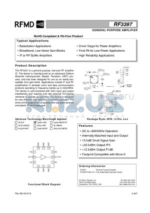 RF3397 datasheet - GENERAL PURPOSE AMPLIFIER