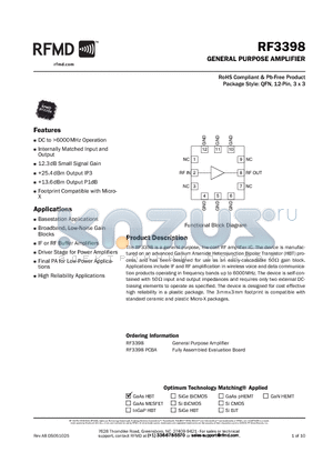 RF3398 datasheet - GENERAL PURPOSE AMPLIFIER