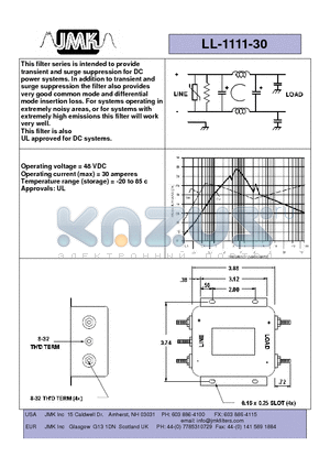 LL-1111-30 datasheet - This filter series is intended to provide transient and surge suppression for DC