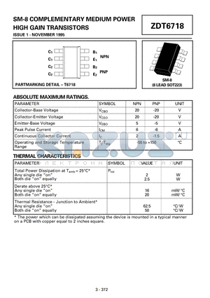 ZDT6718 datasheet - COMPLEMENTARY MEDIUM POWER HIGH GAIN TRANSISTORS