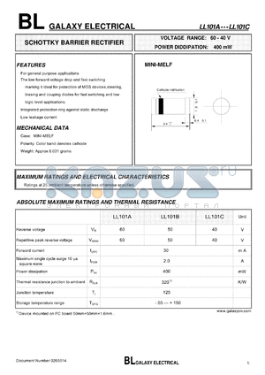 LL101A datasheet - SCHOTTKY BARRIER RECTIFIER